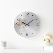 Grande Horloge Ronde Numéros Gold Flower Silver (Maison)