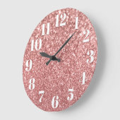Grande Horloge Ronde Numéros modernes Faux Sparkly Rose Parties scintil (Angle)
