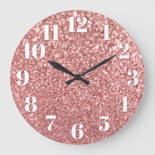 Grande Horloge Ronde Numéros modernes Faux Sparkly Rose Parties scintil (Recto)