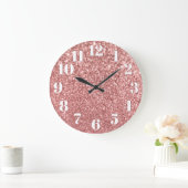 Grande Horloge Ronde Numéros modernes Faux Sparkly Rose Parties scintil (Maison)