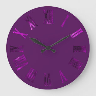 Grande Horloge Ronde Numéros romains d'argent métallique violet magenta