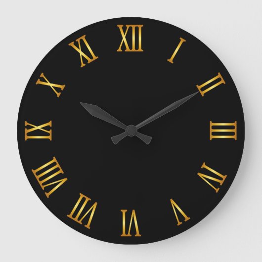 Grande Horloge Ronde Numéros romains dorés Noir (Recto)