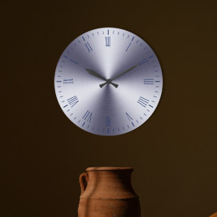 Grande Horloge Ronde Numéros romains en métal brossé moderne