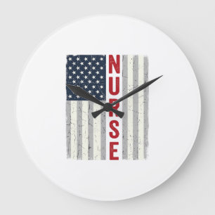 Grande Horloge Ronde Nurse Drapeau Américain Vintage Gravure Design de 