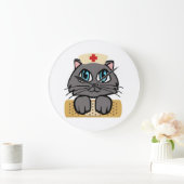 Grande Horloge Ronde Nurse Kitten (Maison)