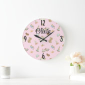 Grande Horloge Ronde Nurserie de Bébé Fille Jouets Anciens sur Rose 10, (Maison)
