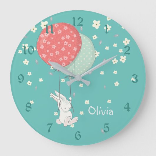 Grande Horloge Ronde Nursery Lapin Fantaisiste (Recto)