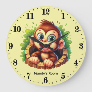 Grande Horloge Ronde Nursery unisex mignon bébé singe