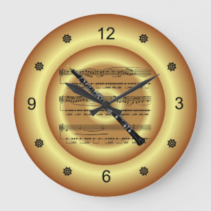 Grande Horloge Ronde ~ Oboe ~ Sheet Music ~ Gold Arrière - plan ~ 