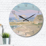 Grande Horloge Ronde Ocean Art Beach<br><div class="desc">Venez vous promener dans la paisible félicité côtière d'une journée d'été avec cette horloge à imprimés d'art, capturant l'essence d'une scène de plage tranquille. Les teintes pastel douces, bleues, roses, violettes, brunes et crèmes, évoquent l'aura apaisante d'un coucher de soleil ou d'un lever de soleil côtier, où le surf doux...</div>