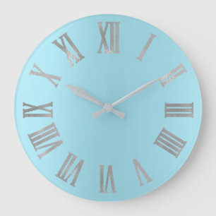 Grande Horloge Ronde Océan bleu Numers romain métallique minimal gris