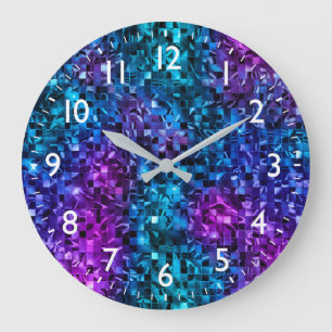 Grande Horloge Ronde Océan Glamour Bleu et Rose Paillettes