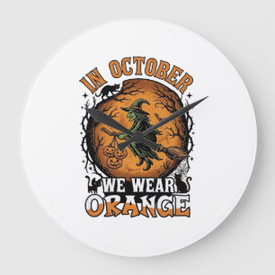 Grande Horloge Ronde Octobre Nous Portons Orange Sorcière Volante Citro