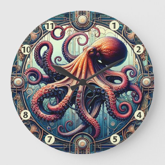 Grande Horloge Ronde Octopus Art Déco (Recto)