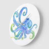 Grande Horloge Ronde "Octopus bleu" (Angle)