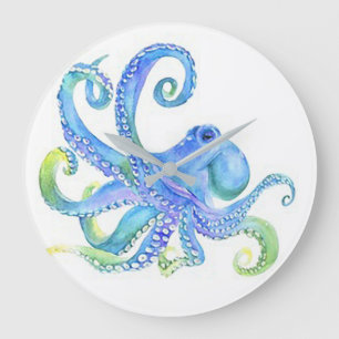 Grande Horloge Ronde "Octopus bleu"