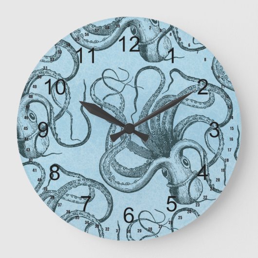 Grande Horloge Ronde Octopus bleu (Recto)