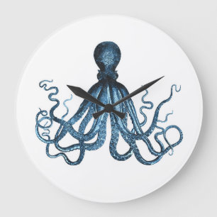 Grande Horloge Ronde Octopus kraken nautique plage de mer