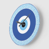 Grande Horloge Ronde Oeil mal grec dans la clé grecque (Angle)