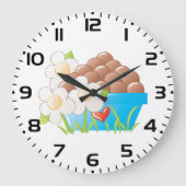 Grande Horloge Ronde Oeufs en Bleu avec Fleurs et Coeur (Recto)