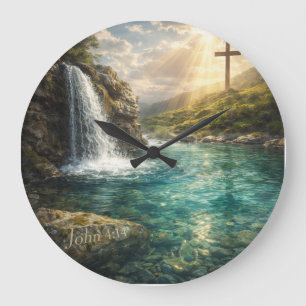 Grande Horloge Ronde Œuvre d'art chrétienne Living Water 