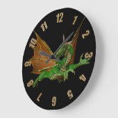 Grande Horloge Ronde Oeuvre d'Imaginaire Dragon Vert (Angle)