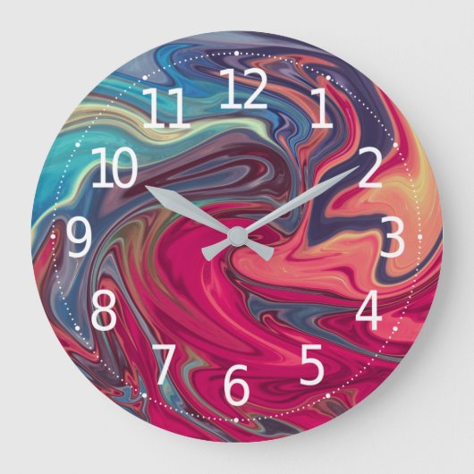 Grande Horloge Ronde Oeuvre moderne en marbre Abstrait bleu et rouge li (Recto)