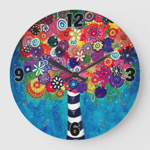 Grande Horloge Ronde Oeuvre originale d'un arbre coloré délicieux
