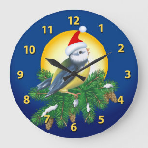 Grande Horloge Ronde Oiseau à Santa Hat