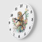 Grande Horloge Ronde oiseau adorant la chouette (Angle)
