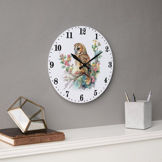 Grande Horloge Ronde oiseau adorant la chouette (Bureau)
