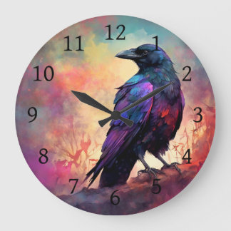 Grande Horloge Ronde Oiseau corbeau 97
