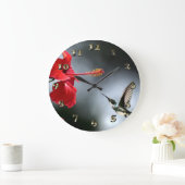 Grande Horloge Ronde Oiseau de Humming et Fleur Rouge (Maison)
