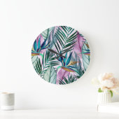 Grande Horloge Ronde Oiseau de paradis tropical, motif d'aquarelle (Maison)