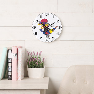 Grande Horloge Ronde Oiseau Roadrunner Rockstar Jouant de la Guitare