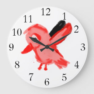 Grande Horloge Ronde Oiseau Rouge