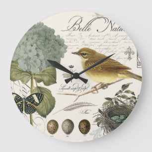Grande Horloge Ronde oiseau vintage et nid