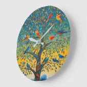 Grande Horloge Ronde Oiseaux dans les branches des arbres (Angle)