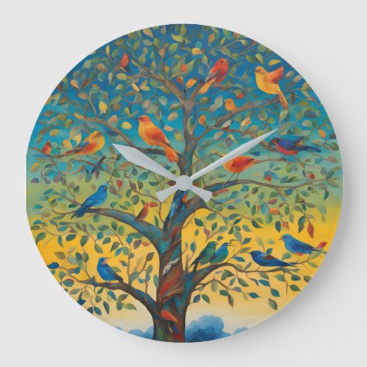 Grande Horloge Ronde Oiseaux dans les branches des arbres (Recto)