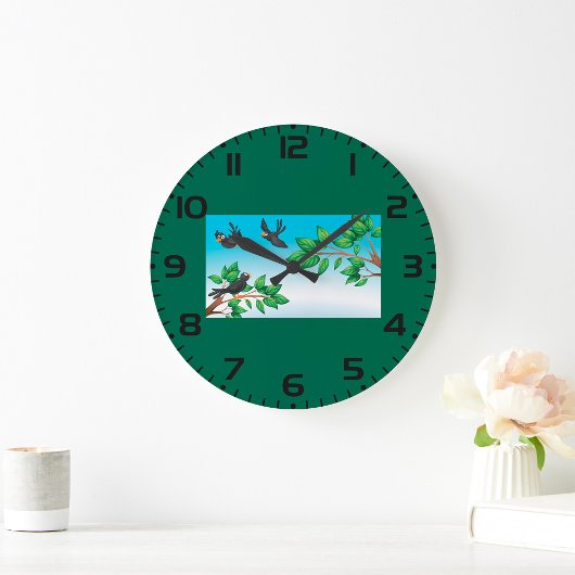 Grande Horloge Ronde Oiseaux Dans Un Arbre