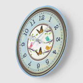 Grande Horloge Ronde Oiseaux et papillons Style Ferme Bleue (Angle)