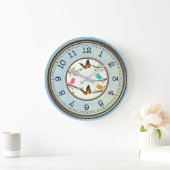 Grande Horloge Ronde Oiseaux et papillons Style Ferme Bleue (Maison)