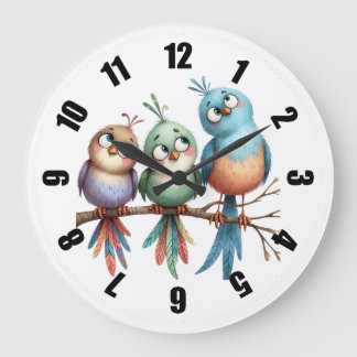 Grande Horloge Ronde Oiseaux fantaisistes