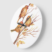 Grande Horloge Ronde Oiseaux originaux d'aquarelle dans l'arbre (Angle)