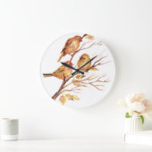 Grande Horloge Ronde Oiseaux originaux d'aquarelle dans l'arbre (Maison)