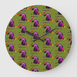 Grande Horloge Ronde oiseaux pompons