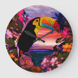 Grande Horloge Ronde Oiseaux tropicaux 2 Décor "Toucans"