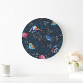 Grande Horloge Ronde Oiseaux vibrants : Gouache Dark Elegance (Maison)