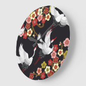 Grande Horloge Ronde Oiseaux volants : Heron de grue japonais. (Angle)
