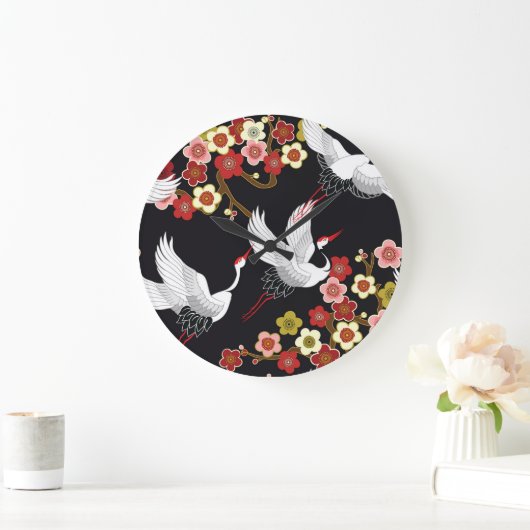 Grande Horloge Ronde Oiseaux volants : Heron de grue japonais. (Maison)